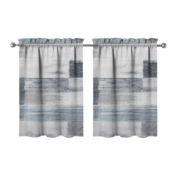 Gray Abstract Oil Painting Kitchen Curtains - Vintage Tier Cafe Curtains for Bathroom Living RV Rod Pocket Window Drapes 36 Inch 2 Panels Set 28"x36" Window Treatment Tiers