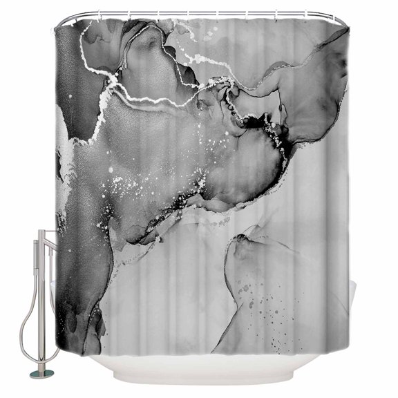 Gray Abstract Shower Curtain, 72" x 72", Silver Marble Ripples Clouds Luxury Fluid Art Waterproof Bathroom Curtain Washable Shower Curtain Set with 12 Hooks