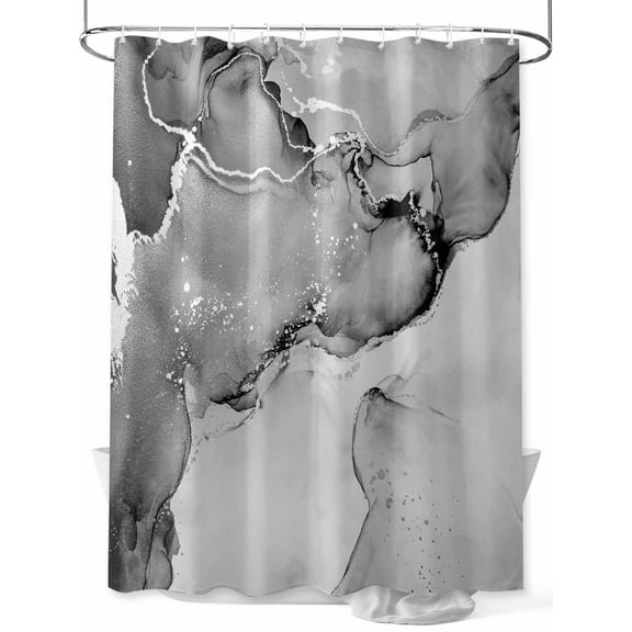 Gray Abstract Shower Curtain, Silver Marble Ripples Clouds Luxury Fluid Art Waterproof Shower Curtain Set with 12 Hooks Lightweight Washable Fabric Shower Curtains for Bathroom 36x72 Inches