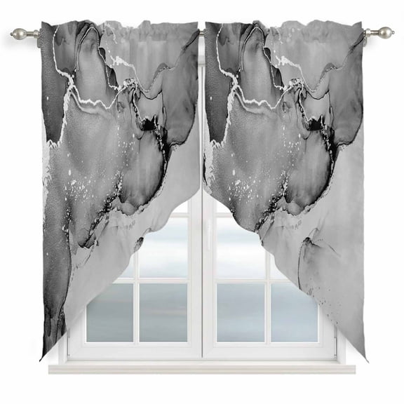 Gray Abstract Swag Valances for Windows 36 inches Long, Silver Marble Ripples Clouds Luxury Fluid Art Swag Curtains Privacy Light Filtering Curtain Tiers for Kitchen Bathroom 36" W x 36" L, 2 Panels