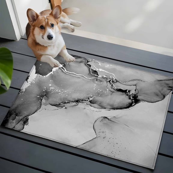 Gray Abstract Washable Area Rug 2x3 Silver Marble Ripples Clouds Luxury Fluid Art Low-Profile Area Rugs with Non Slip Backing Indoor Floor Carpet for Entrance Living Room Bedroom Home Office
