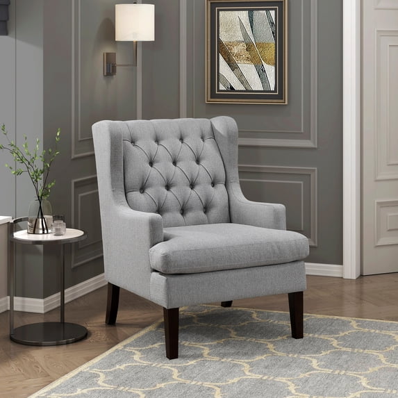 Gray Accent Chair | Button - Tufted for Living Decor | Plywood Frame and 100% Polyester | Easy - Assembly for User
