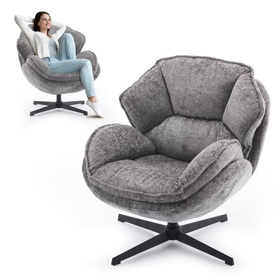 Gray Accent Chair, Swivel Accent Chair for Living Room,Upholstered Armchair with Metal Legs, Swivel Sofa Chair, Wide Leisure Chair
