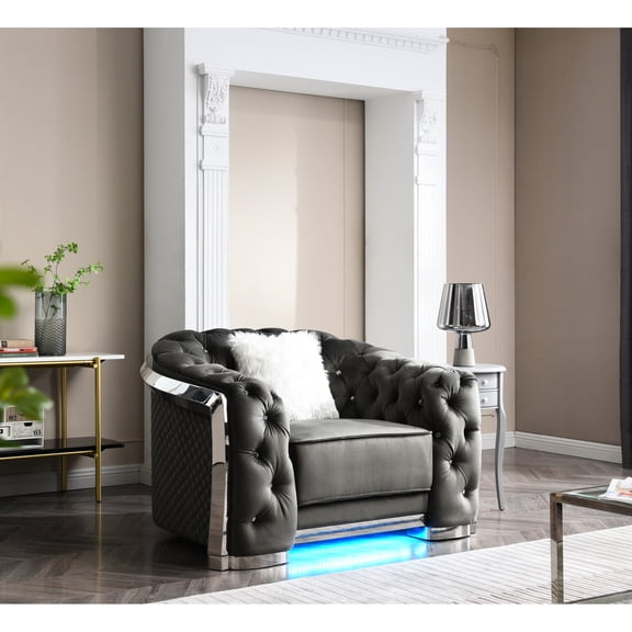 Gray Accent Chair With Stylish Flared Arm Design And Soft Cushion - 34"h X 38"w Comfortable Velvet Materials Inviting Pillows 52"w