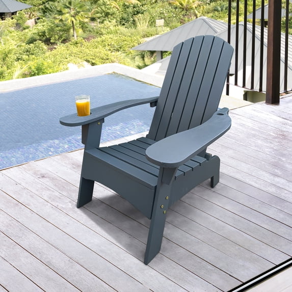 Gray Adirondack Chair | Umbrella Hole on Arm for Sun Protection | Sturdy Solid Wood Design | Supports 264LBS