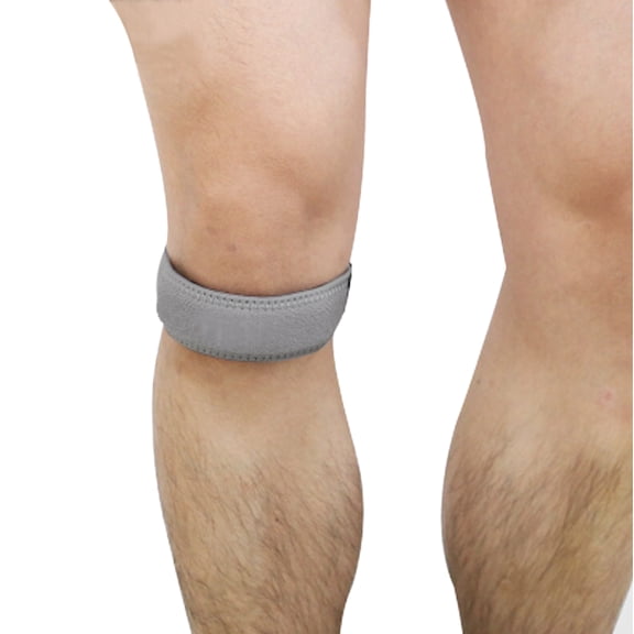 Gray Adjustable Hook Loop Closure Knee Brace Supporter Patella Sport Damping Protect Band