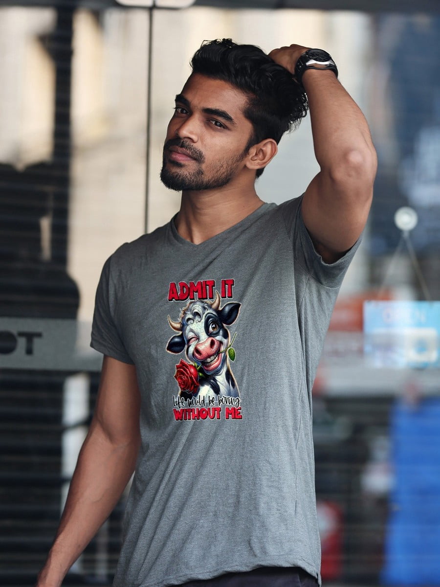 Smll Gray Admit It Life Would Be Boring Without Me Cow Mens Smll T-Shirt ...