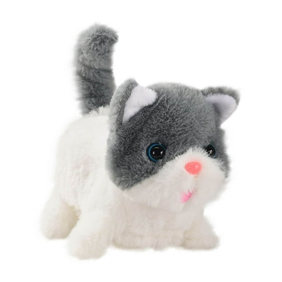 Gray Adorable Soft Interactive Plush Cat Toy Stuffed Animal For Kids Pet Lovers Collar Random 2026