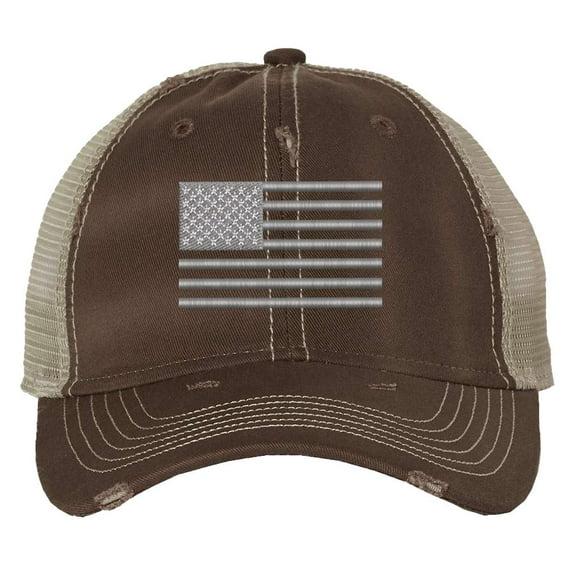Gray American Flag Trucker Hat, US Flag Hat, Patriotic Hat, USA Flag Trucker Hat (Brown)