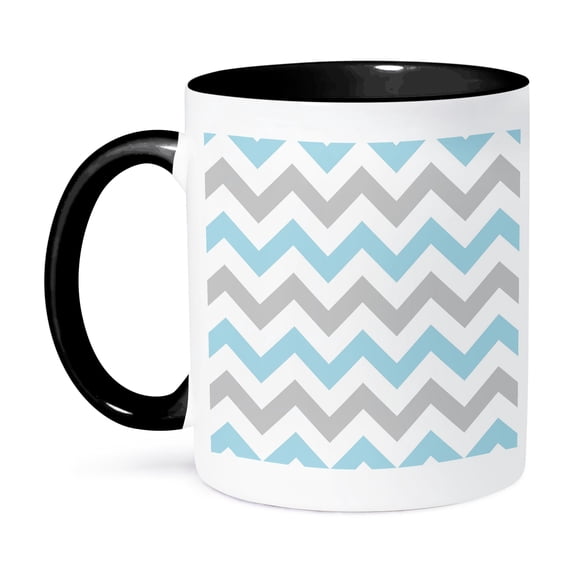 3dRose, Gray and baby blue Chevron zig zag pattern - stylish pastel zigzags, 11oz Two-Tone Black Mug