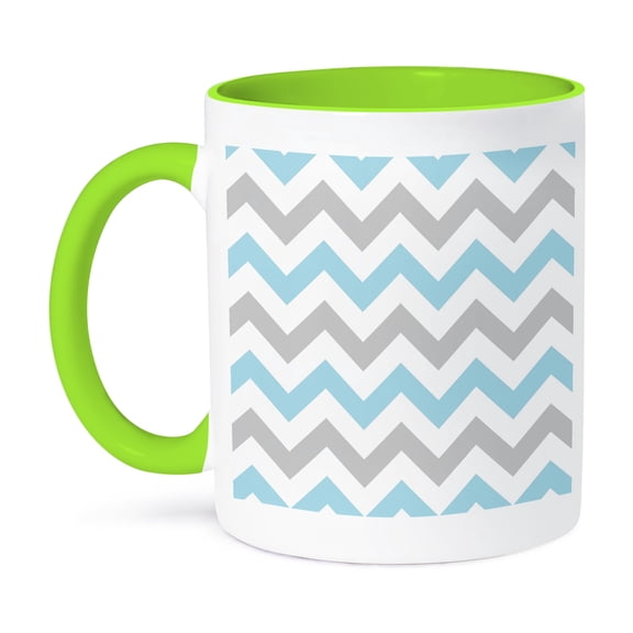 3dRose, Gray and baby blue Chevron zig zag pattern - stylish pastel zigzags, 11oz Two-Tone Green Mug