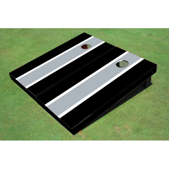 Gray And Black Matching Long Stripe Custom Cornhole Board