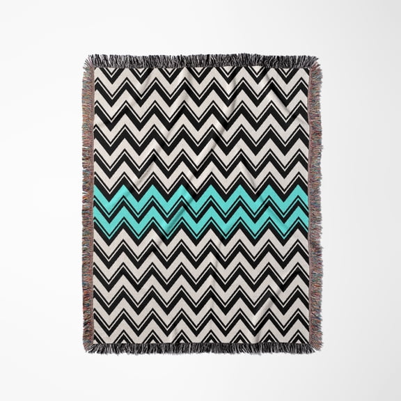 Gray And Turquoise Chevron Stripes, Woven Blanket