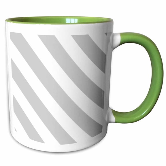 3drose, Gray and White Diagonal Stripe Pattern Striped Stripy Stripey Grey Silver Simple Modern Contemporary, 11oz Two-tone Green Mug