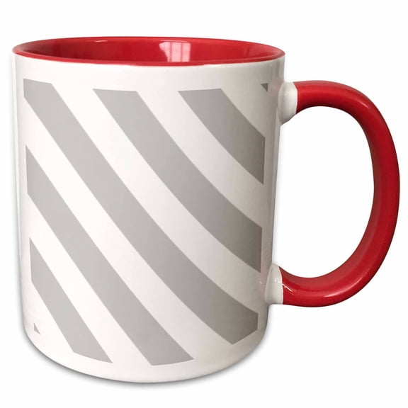 3drose, Gray and White Diagonal Stripe Pattern Striped Stripy Stripey Grey Silver Simple Modern Contemporary, 15oz Two-tone Red Mug