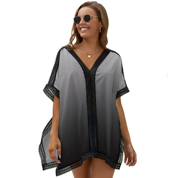 Gray And White Gradient Women's Swimsuit Coverup Summer Beach Cover Up Bathing Suit Dress
