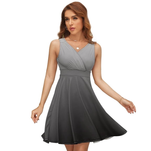 Gray And White Gradient Women's Tank Dress V Neck Sleeveless Summer Sundress