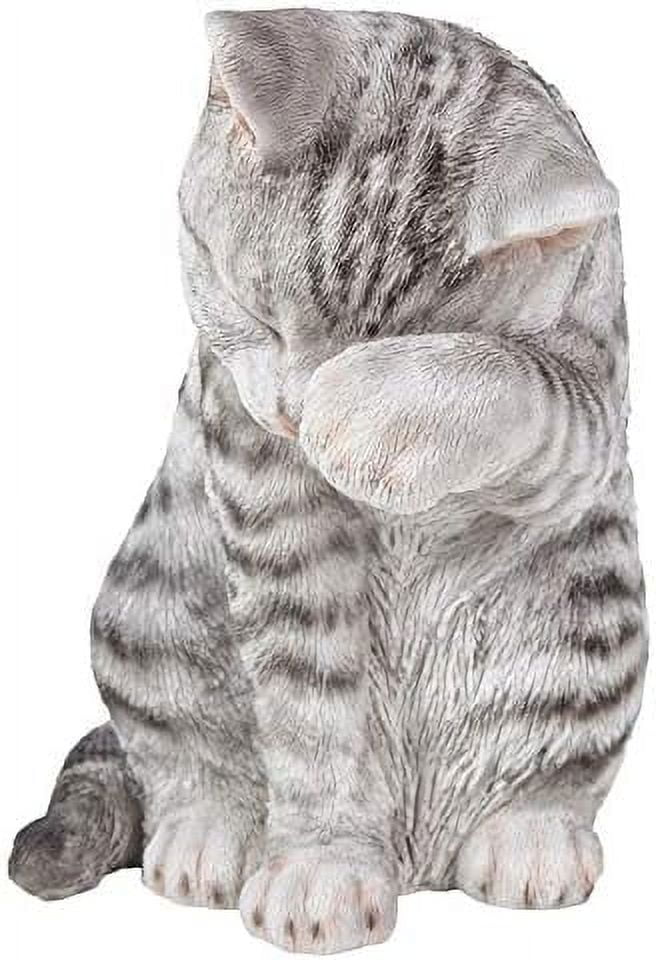 Gray And White Tabby Cat Outdoor Figurine Statue