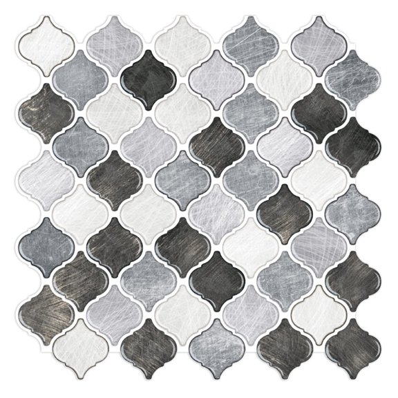 Gray Arabesque Tile Peel & Stick Self-adhesive Kitchen Backsplash Tiles, 10-Sheet