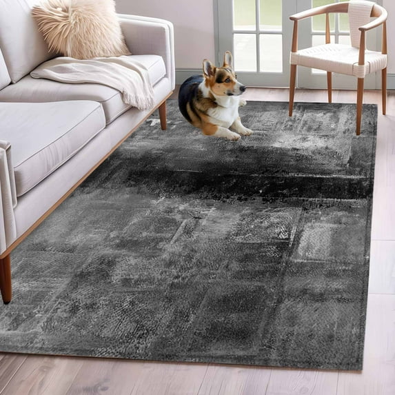 Gray Area Rug 4x6 FT, Non Slip Kids Room Carpet, Retro Oil Painting Modern Abstract Art Aesthetics Washable Soft Floor Carpet Non-Shedding Throw Rug for Dorm Kitchen Study Room Home Office Bedside
