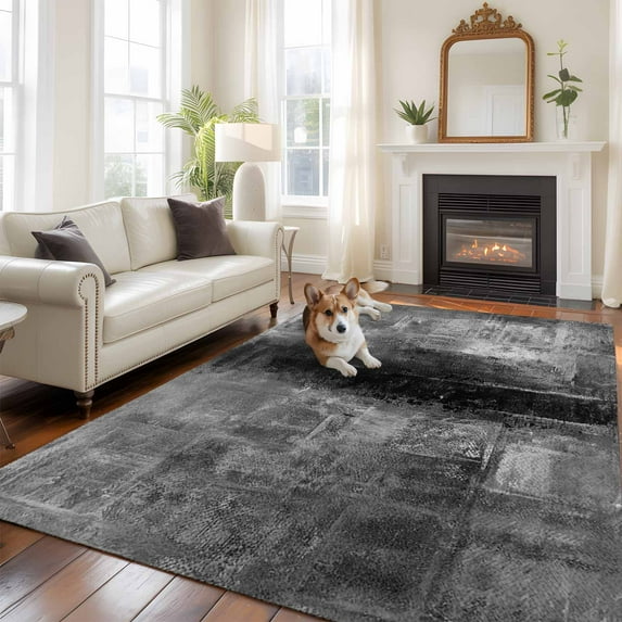 Gray Area Rug 5x8 FT, Non Slip Bedroom Throw Carpet, Retro Oil Painting Modern Abstract Art Aesthetics Washable Soft Floor Carpet Non-Shedding Rug for Living Room Nursery Dorm Office