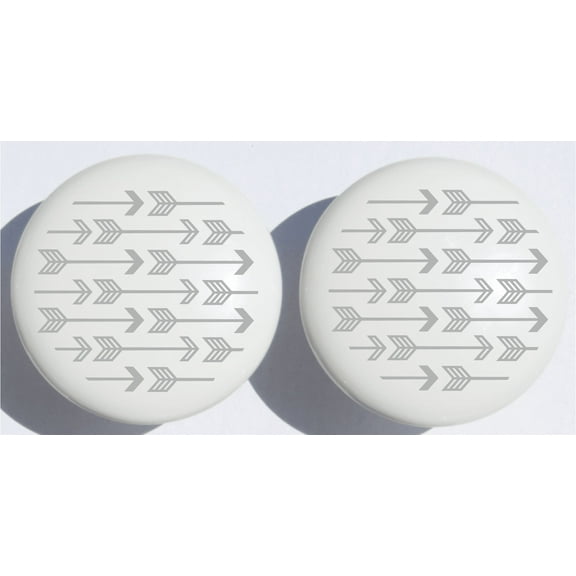 Gray Arrow Print Drawer Knobs / Grey Ceramic Cabinet Pulls Woodland Nursery Decor for Baby Boys or Girls (Set of Two)
