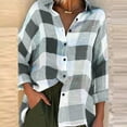 thumbnail image 1 of Gray Athletic Tops, Long Sleeve Women Blouses Dressy Casual, Work Polyester Womens Clothes Trendy Spring 2024, Women Fashion Loose Check Print Blouse With s Tops, 1 of 9