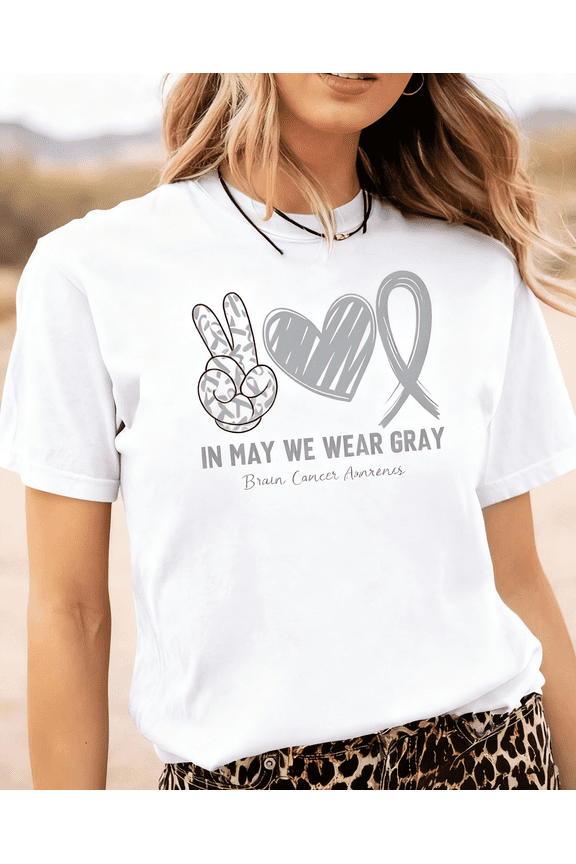 Gray Awareness Supporting Brain Cancer In May Womens Tshirt Grey White Dark Red