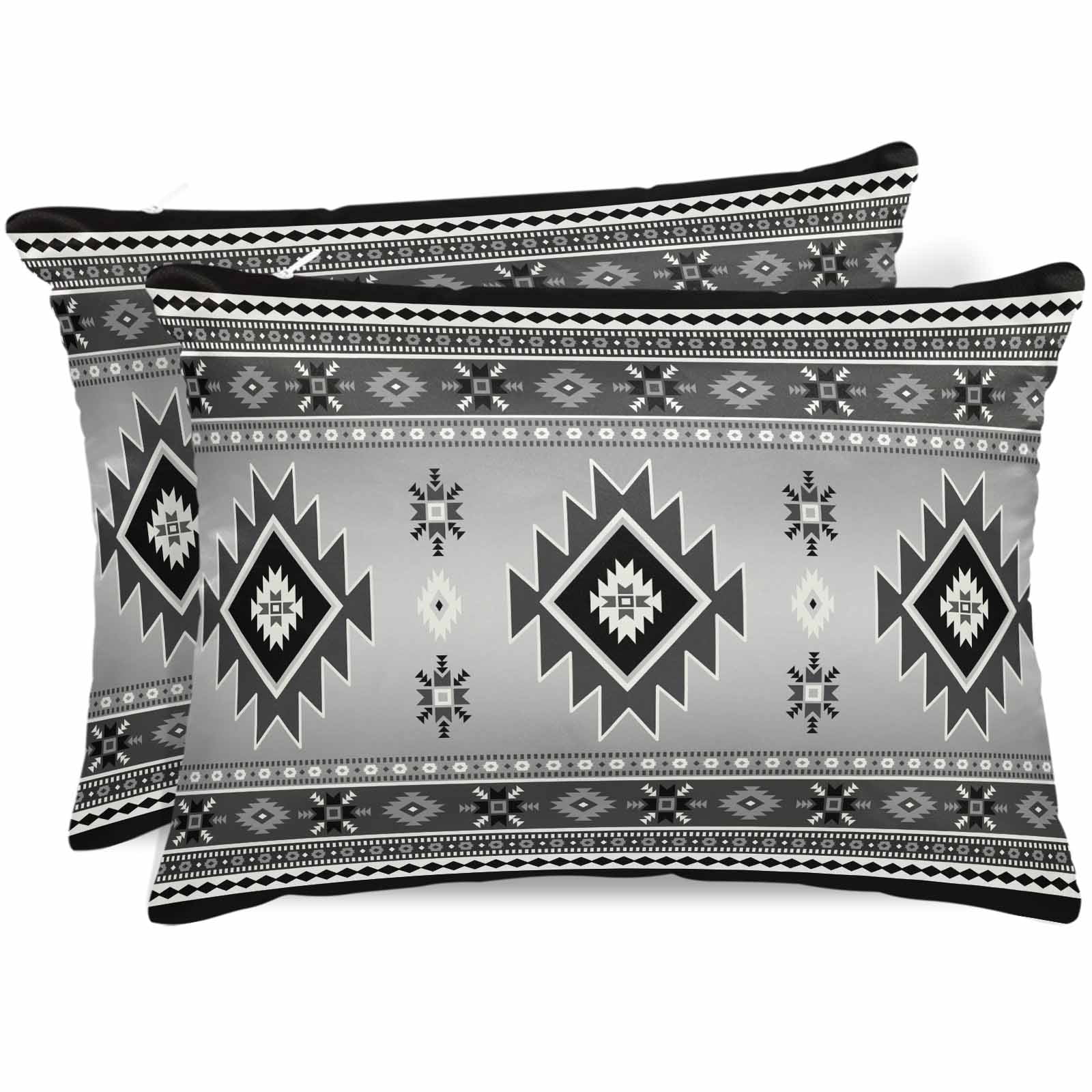 Gray Aztec Pillow Cases King Size Set of 2, Smooth Satin Pillowcase for Hair and Skin, Bohemian Southwest Country Ethnic Art Decorative Cooling Bed Pillow Covers with Zipper, 20x36 Inches