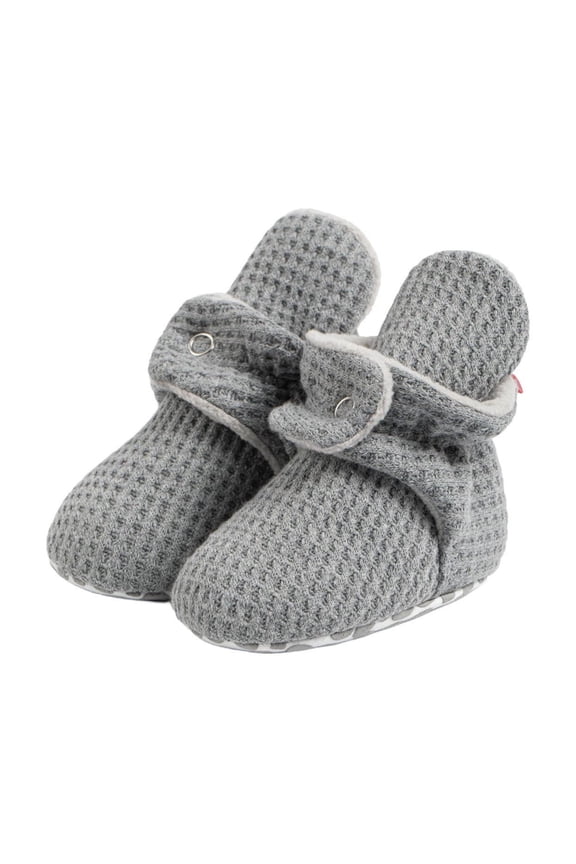 Gray Baby Booties With Bee Decoration For Fall And Winter Non-Slip Feature For New Walkers Ages 0-6 Months