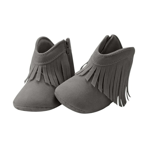 Gray Infant Girls Fringed Boots With Warm Soft Bottom For Learning, For Ages 0-6 Months In Fall Winter Casual Fashion