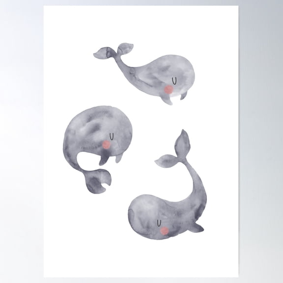 Gray Baby Whales Poster Wall Art, Modern Wall Decor For Living Room Bedroom, 12x18 UNFRAMED