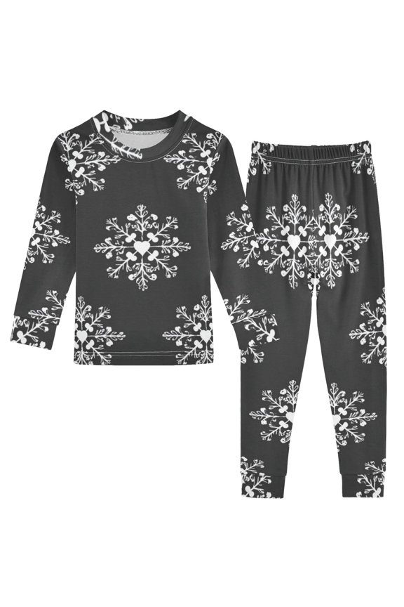 Gray Background Christmas Snowflakes Cotton Pajama Set Long Sleeve Top and Pants Sleepwear Unisex 8Y