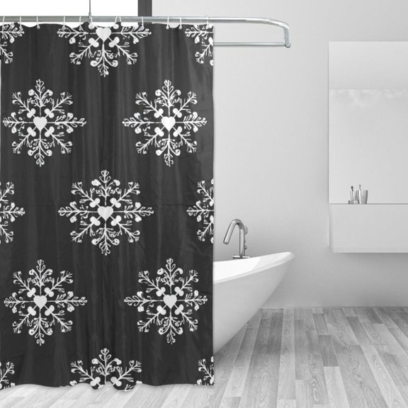 Gray Background Christmas Snowflakes Shower Curtains with 12 Hooks Waterproof Bathroom Decor 48" x 72"