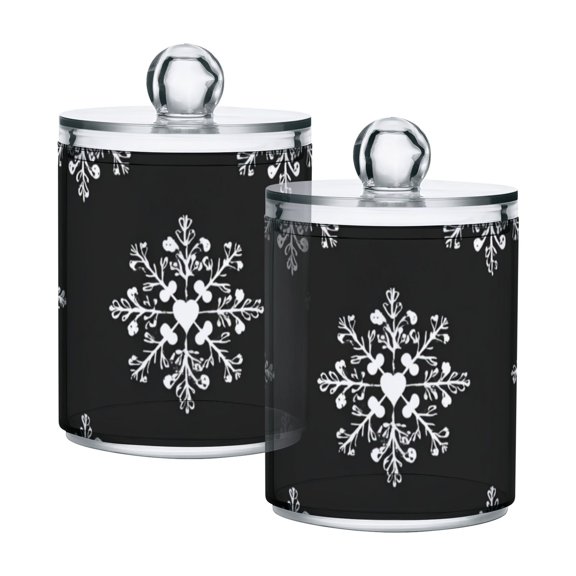 Gray Background Christmas Snowflakes Translucent Plastic Cans Storage Canisters with Lid Set of 2