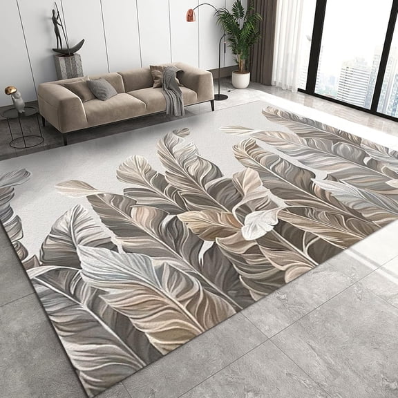 Gray Banana Palm Leaves Area Rugs, Simple Tropical Rainforest Plants Living Room Carpet, Non-Slip Mat Non-Skid Durable Enough Light Texture Apply to Home Decor Entryway Hallway 4x5ft
