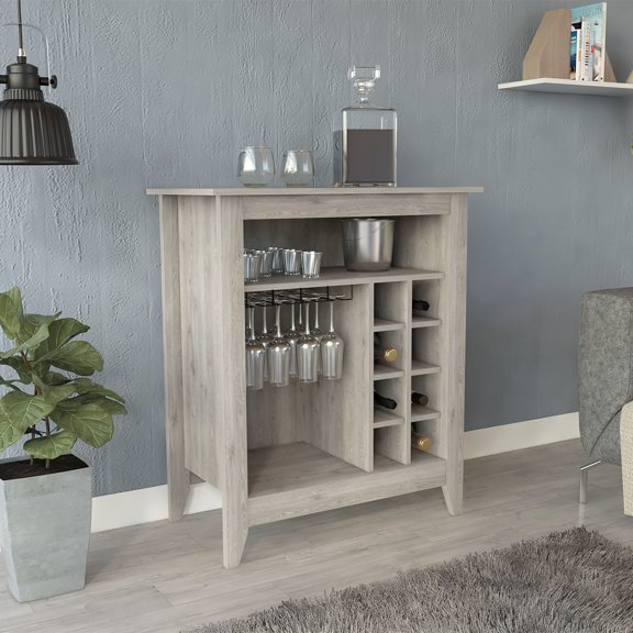 Gray Bar Cabinet With Six Built-in Wine Rack And One Open Shelf Trait Quality