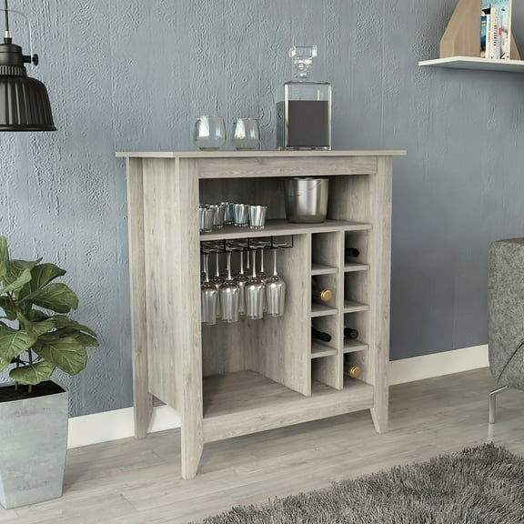 Gray Bar Cabinet With Six Wine Rack And Convenient Open Shelf Area Classy In Practical