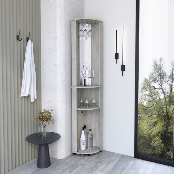 Gray Bar Cabinet with Wine Glass Holder and Shelf / Ideal for Home Mixing