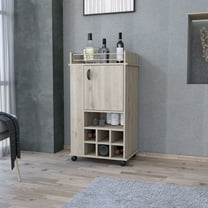 Gray Bar Cart With 2 Shelves For Exhibition And 6 Wine Mobile Cart, 2 Side Shelves, 6-built In Rack, Living Space