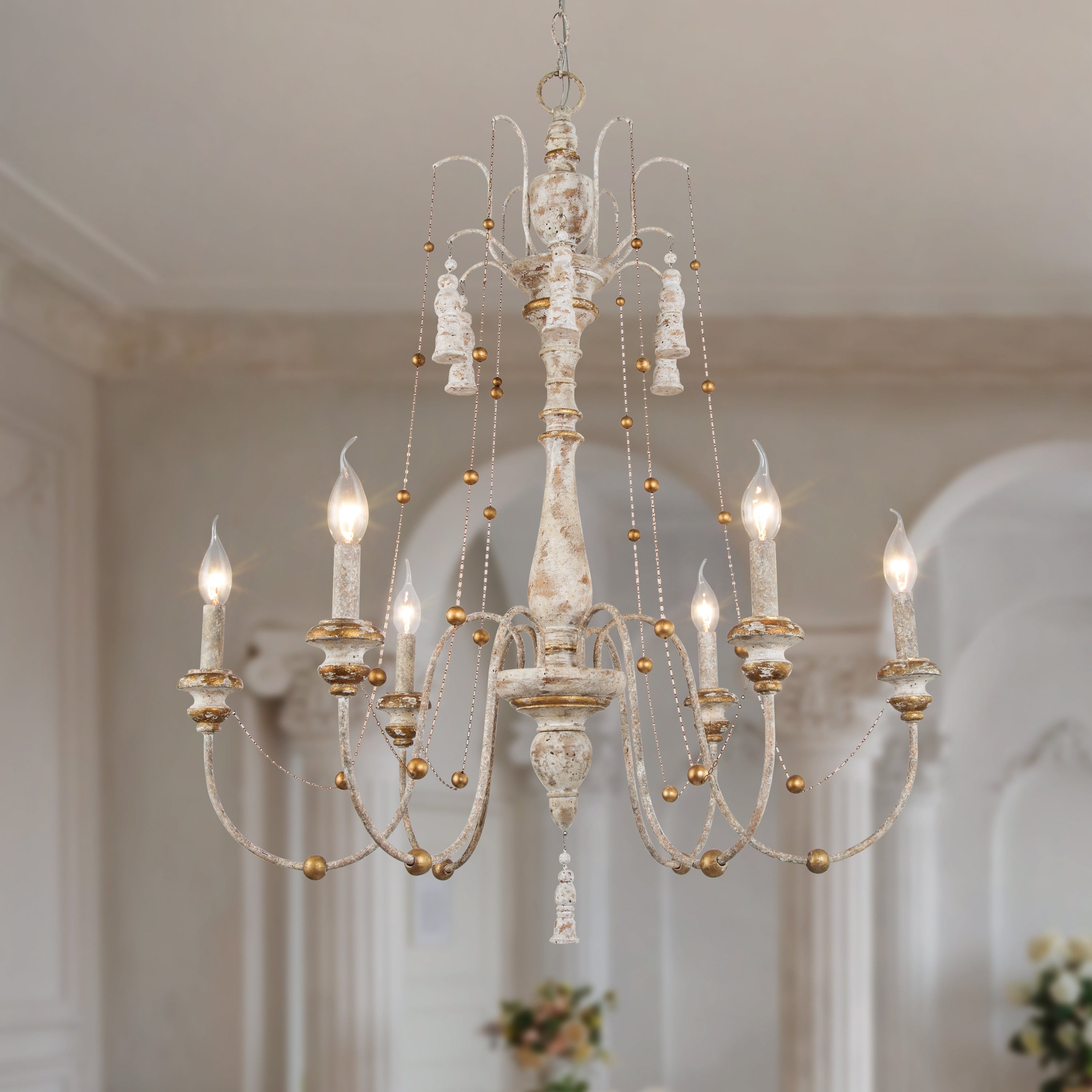 LNC Andromeda 5-Light Distressed White Farmhouse Led