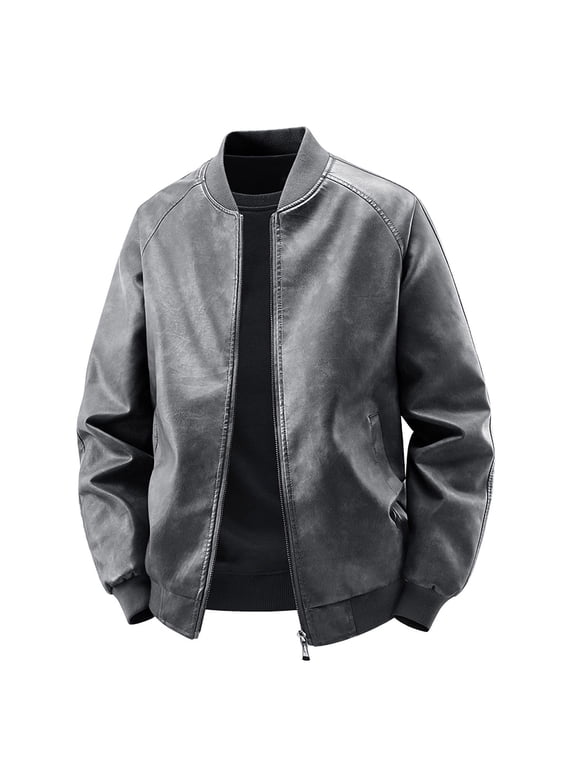 Gray Baseball Loose Fit for Man Fall Winter Long Sleeve Collared Neck Denim Work Out Jogger Western Plain Jacket Coats Mens 2026 Trendy L