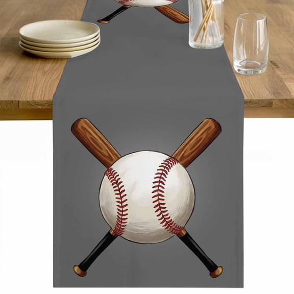 Gray Baseball Table Runner - 48 Inch Long Modern Sport Games Watercolor Cotton and Linen Blended Dress Scarves Farmhouse Table Runner for Kitchen Dining, Coffee Table, 13" x 48"