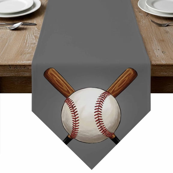 Gray Baseball Table Runner Linen Burlap Table Runner 36 Inches Small Modern Sport Games Watercolor Dresser Scarves for Kitchen Island Coffee Dining Room Party Wedding Banquet Holiday Decor 13"x36"