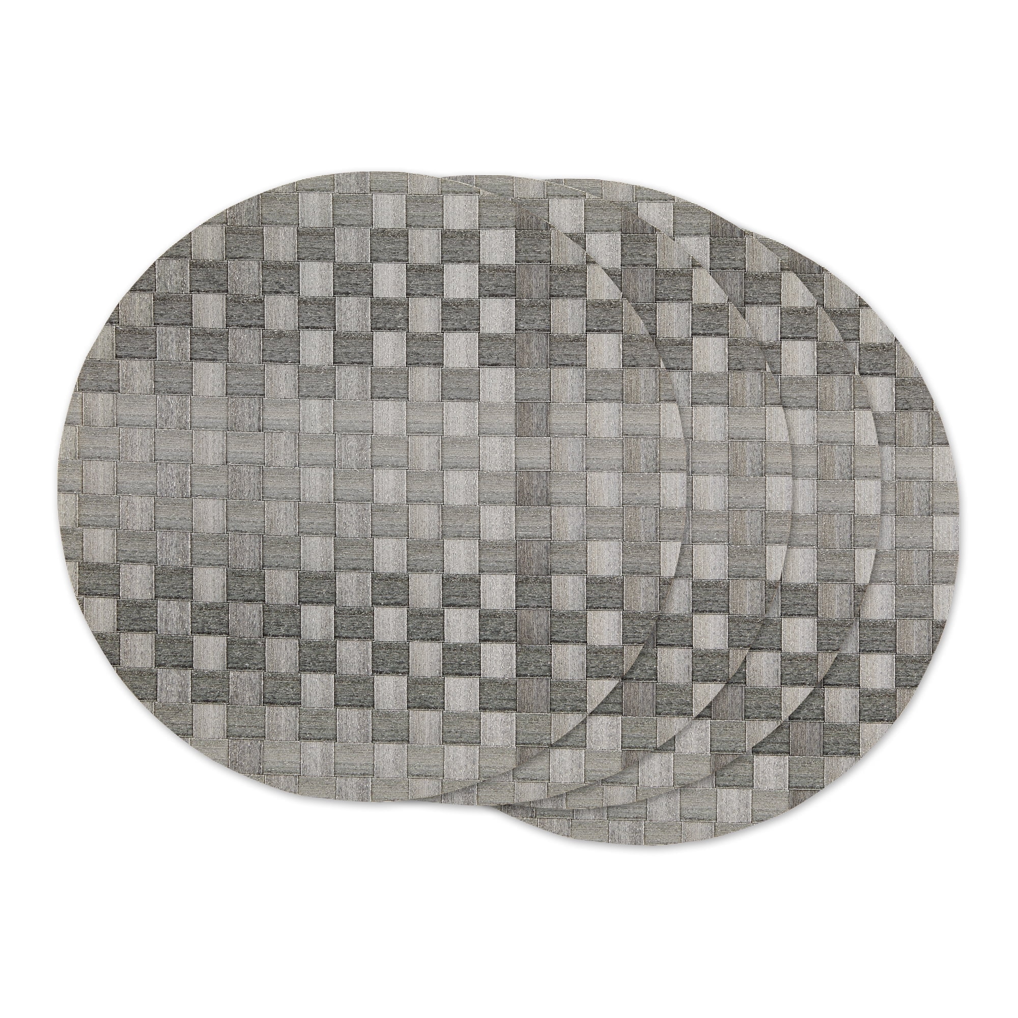 Gray Basketweave Round Vinyl Placemat Set of 4