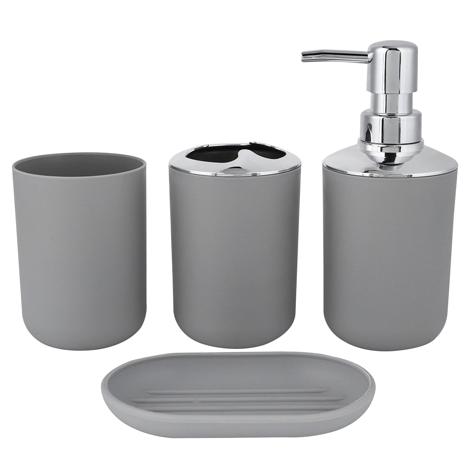 Gray Bathroom Accessories Set, 4 Pcs Matte Black Bathroom Accessory Set ...