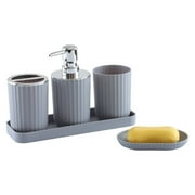 Gray Bathroom Accessories Set, 5 Pcs Bathroom Set, Gray Glass Soap Dispenser and Toothbrush Holder Set, Qtip Holder and Cotton Ball Holder, Modern Bathroom Decor Sets, Bathroom Sink Set