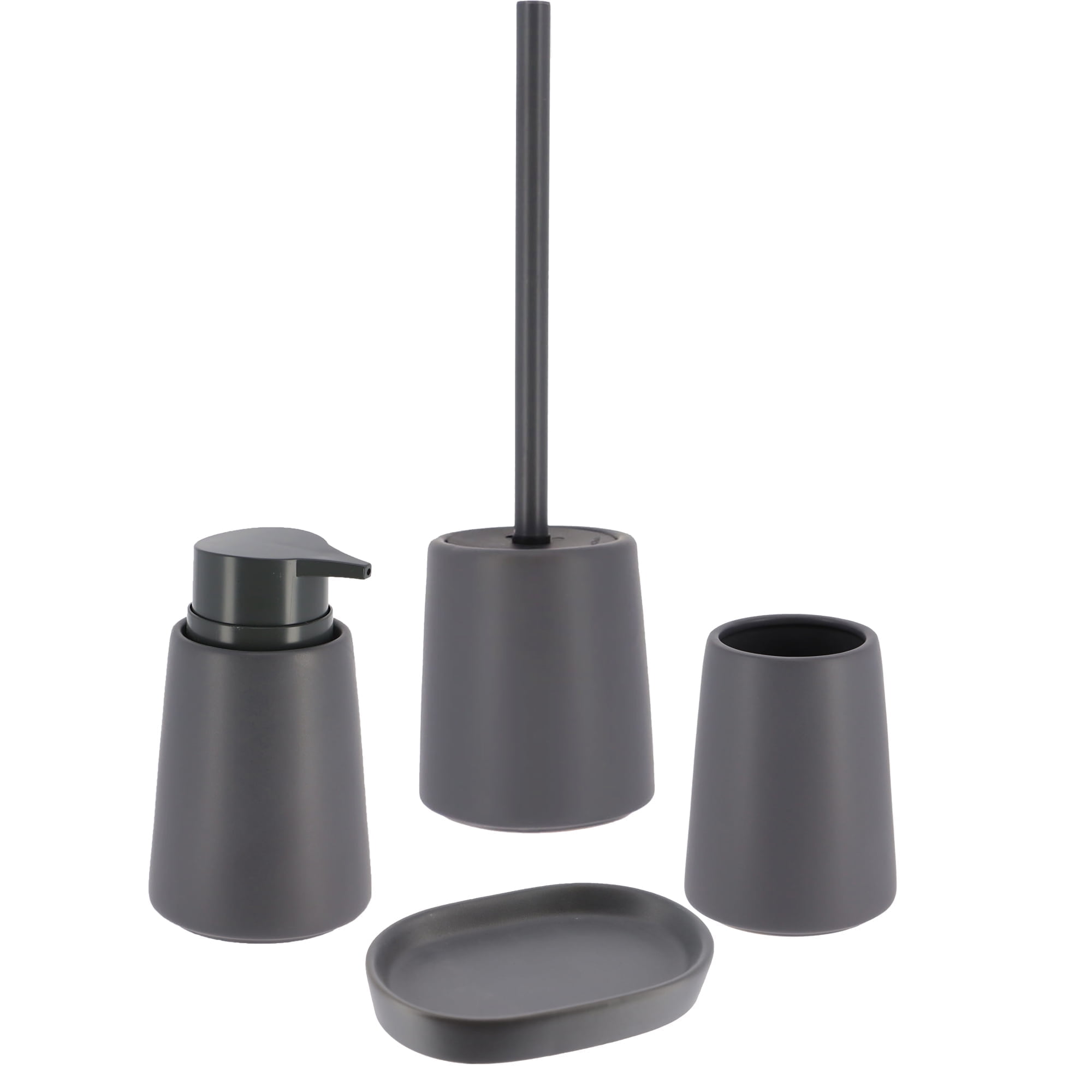 Gray 4-Piece Bathroom Accessory Set with Soap Dispenser and Holder
