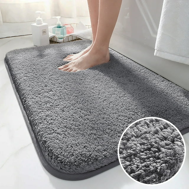 Gray Bathroom Rug Mat, Extra Soft and Absorbent Microfiber Bath Rugs