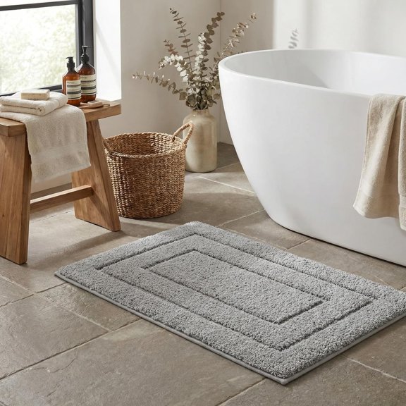 Gray Bathroom Rugs, Bath Mats for Bathroom Non-Slip, Super Soft and Water Absorbent, Microfiber Bath Rugs, Machine Wash Dry, Bath Rugs for Floor, Tub and Shower, 16" x 24"